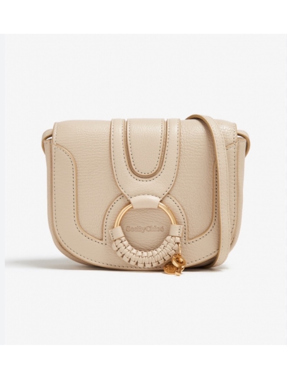 See By Chloe Bag Hana Crossbody Pebbled Leather Braided Ring Chic Mini Beige